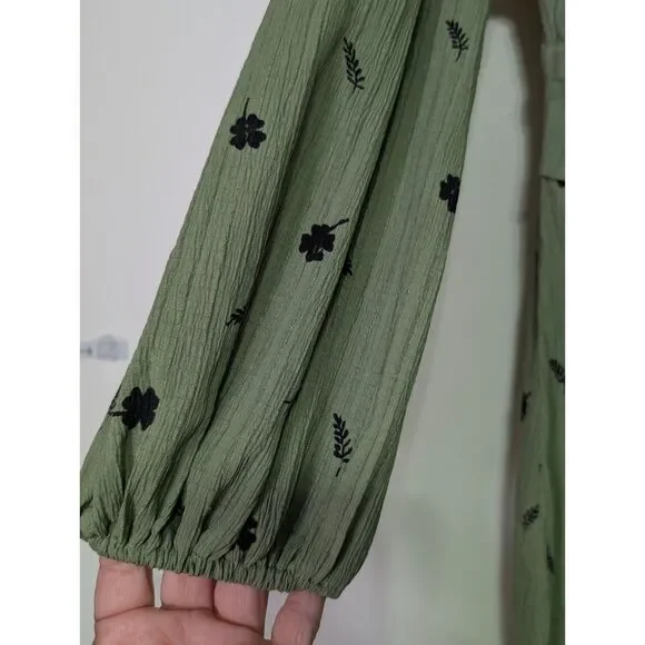 Sage Green Botanical Maxi Dress Corset Waist Cottagecore Small - Picture 4 of 6